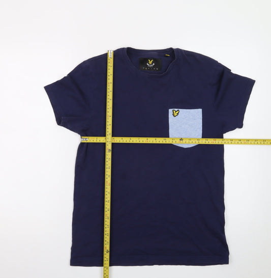 Lyle & Scott Men's Blue Colourblock Pocket Cotton T-Shirt Size S