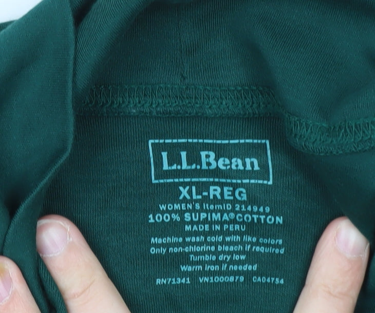L.L.Bean Men's Green XL Roll Neck Long Sleeve Cotton T-Shirt