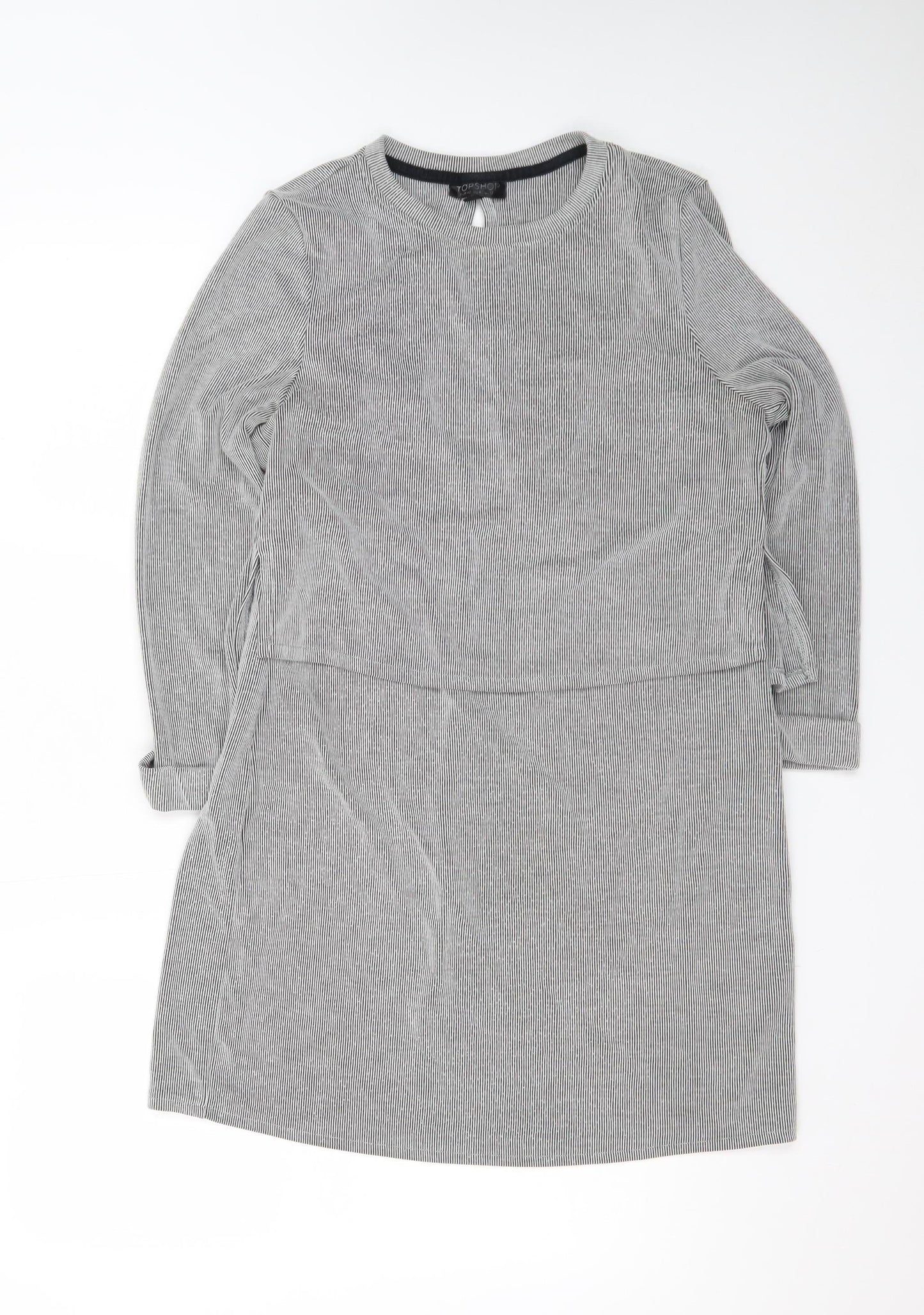 Topshop Women’s Grey Cotton Shift Dress Size 12 Long Sleeve