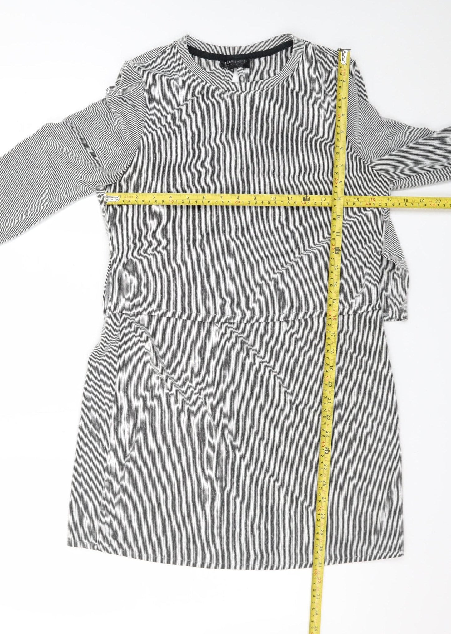 Topshop Women’s Grey Cotton Shift Dress Size 12 Long Sleeve