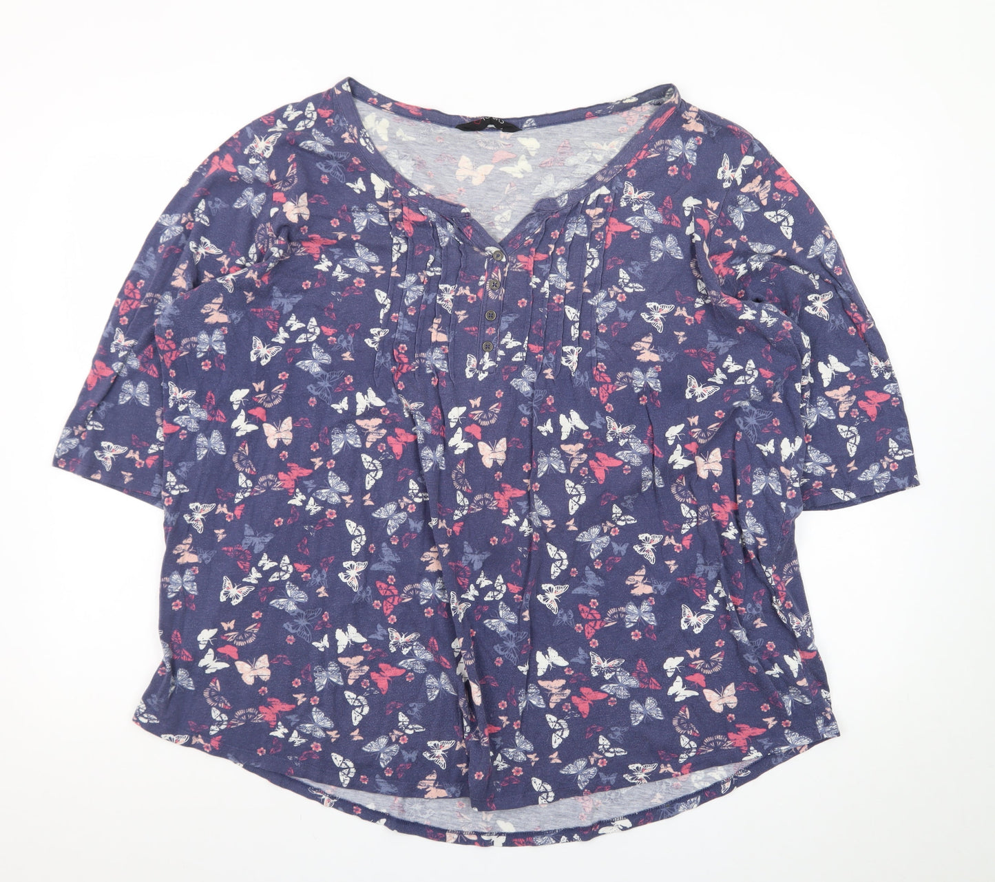 Yours Womens Blue Butterfly Print Short Sleeve Tunic Blouse Size 22