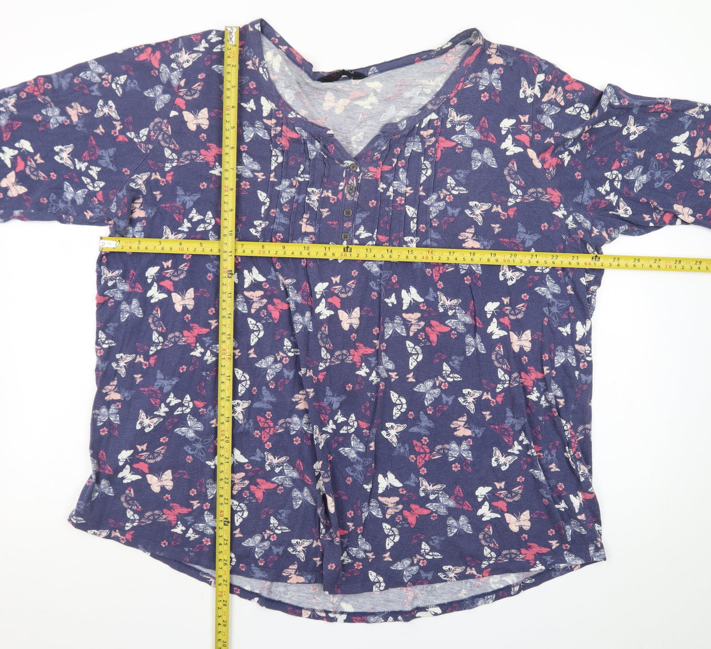 Yours Womens Blue Butterfly Print Short Sleeve Tunic Blouse Size 22