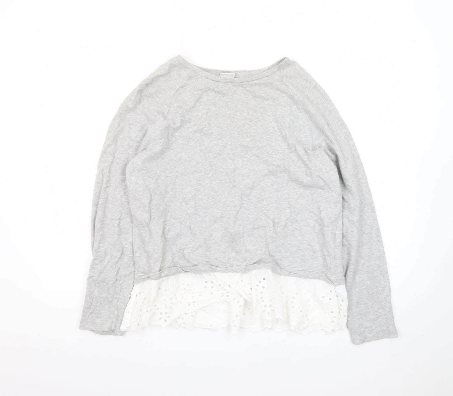 JDY Women's Grey Ruffle Hem Long Sleeve Tunic Blouse Size M