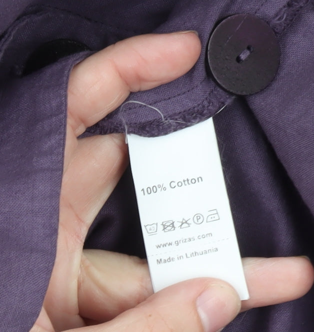 Grizas Women Purple Cotton Hooded Long Parka Coat Size M