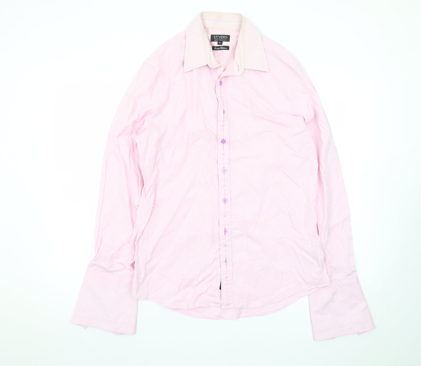 Jeff Banks Men's Pink Long Sleeve Button-Up Shirt 15.5in Limited Edition