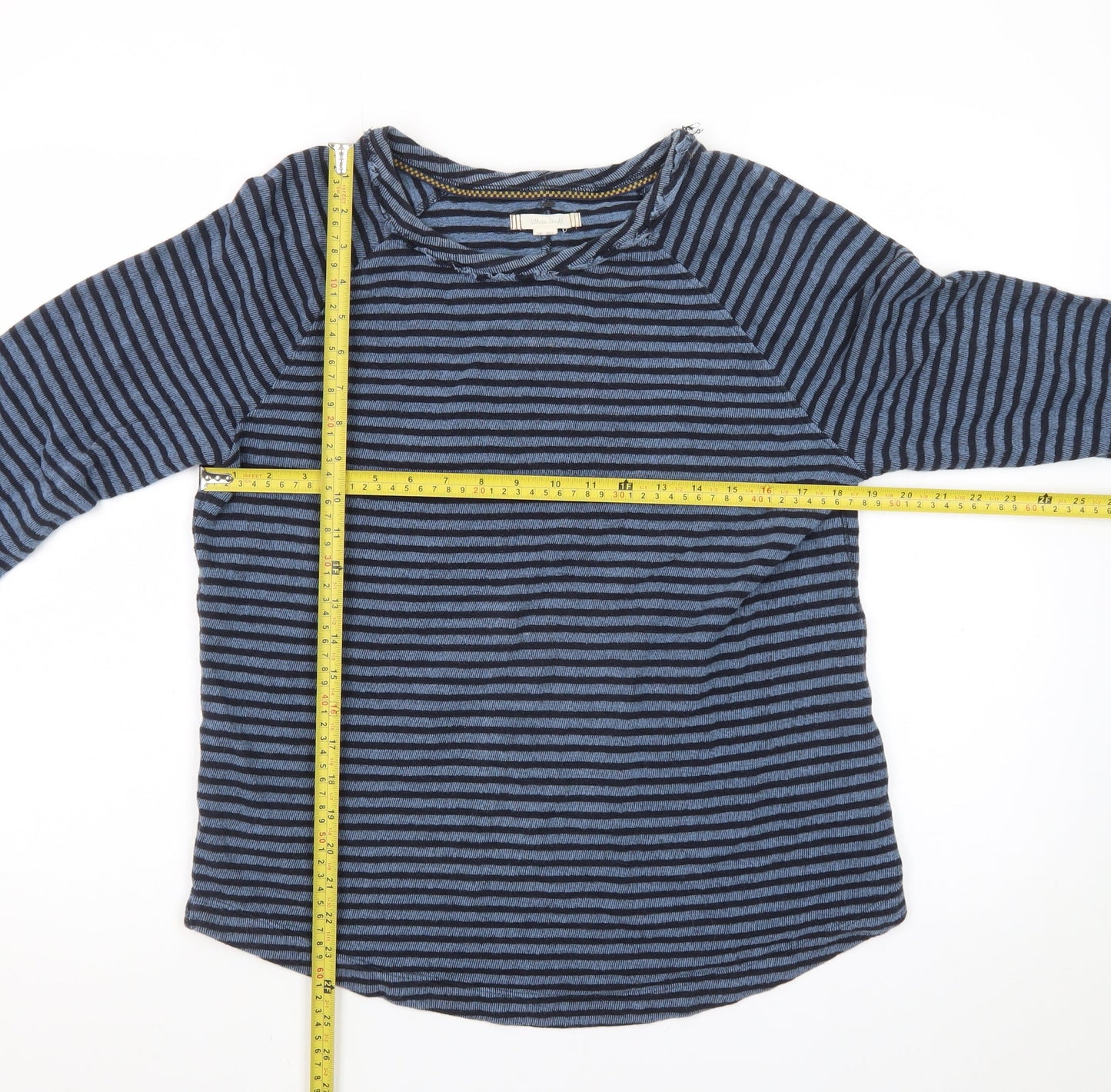 White Stuff Women Blue Striped Long Sleeve Cotton T-Shirt UK 12