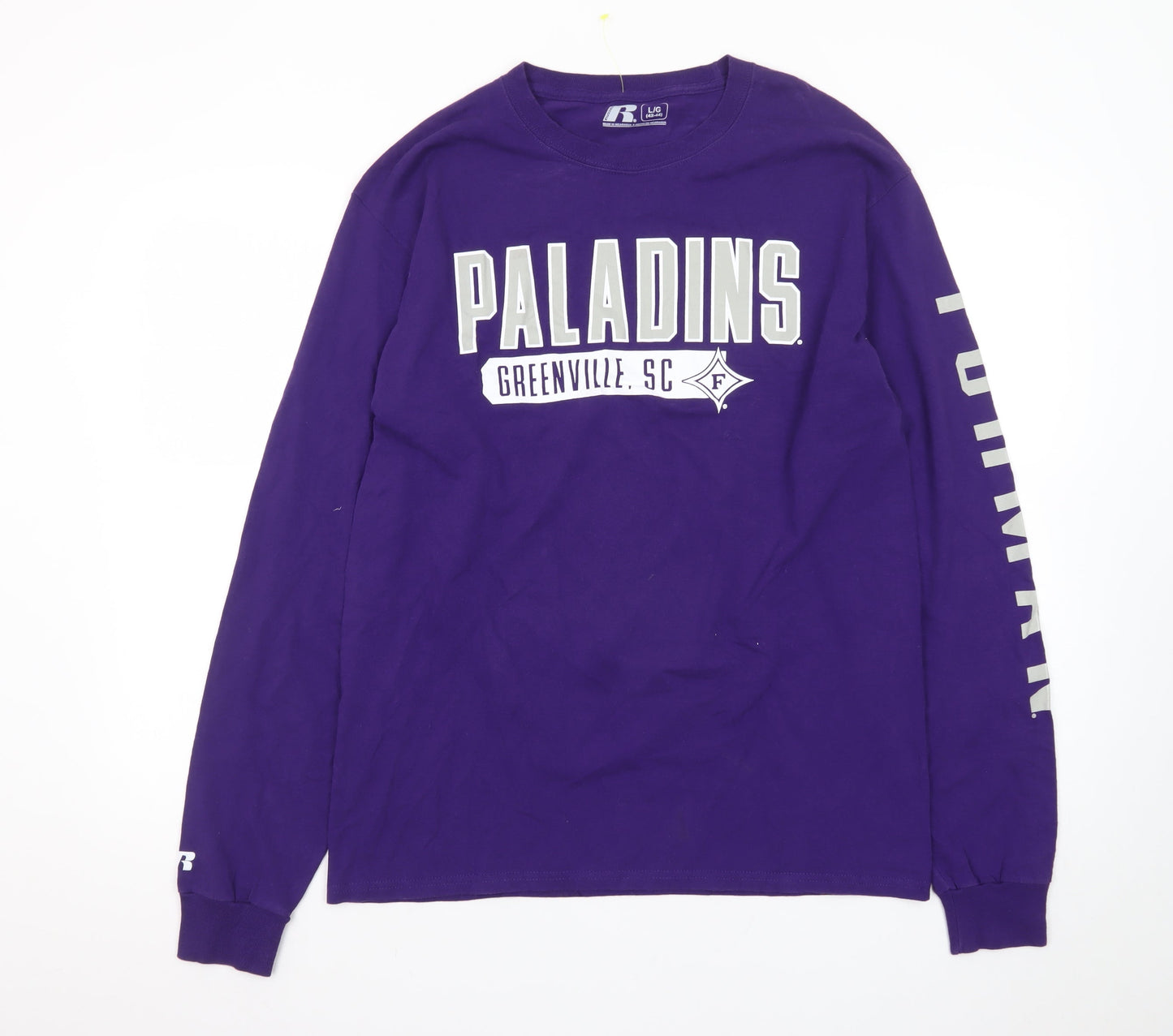 Russell Men Purple Paladins Long Sleeve Crew Neck Graphic T-Shirt Size L