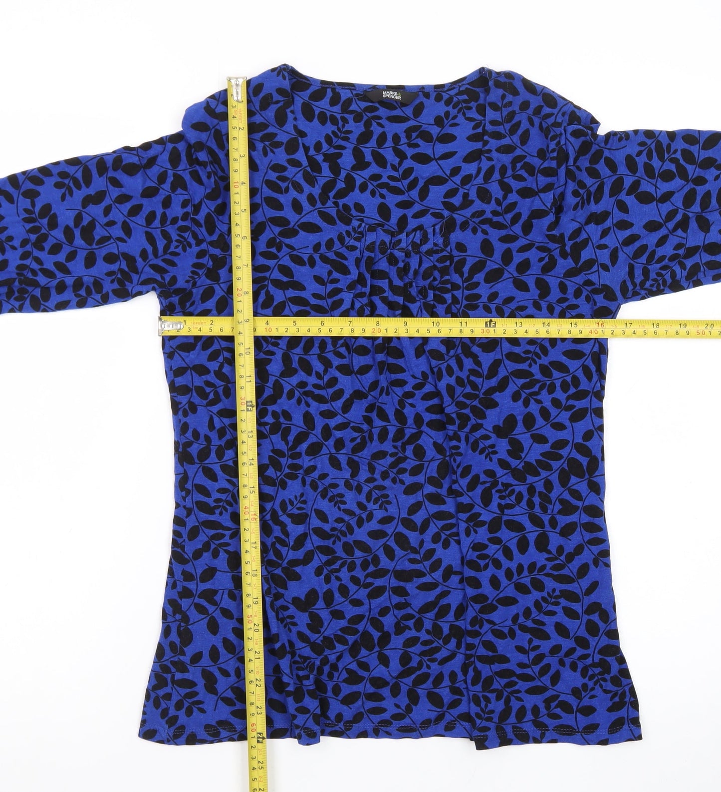 Marks and Spencer Womens Blue Floral Long Sleeve Tunic Blouse UK 14