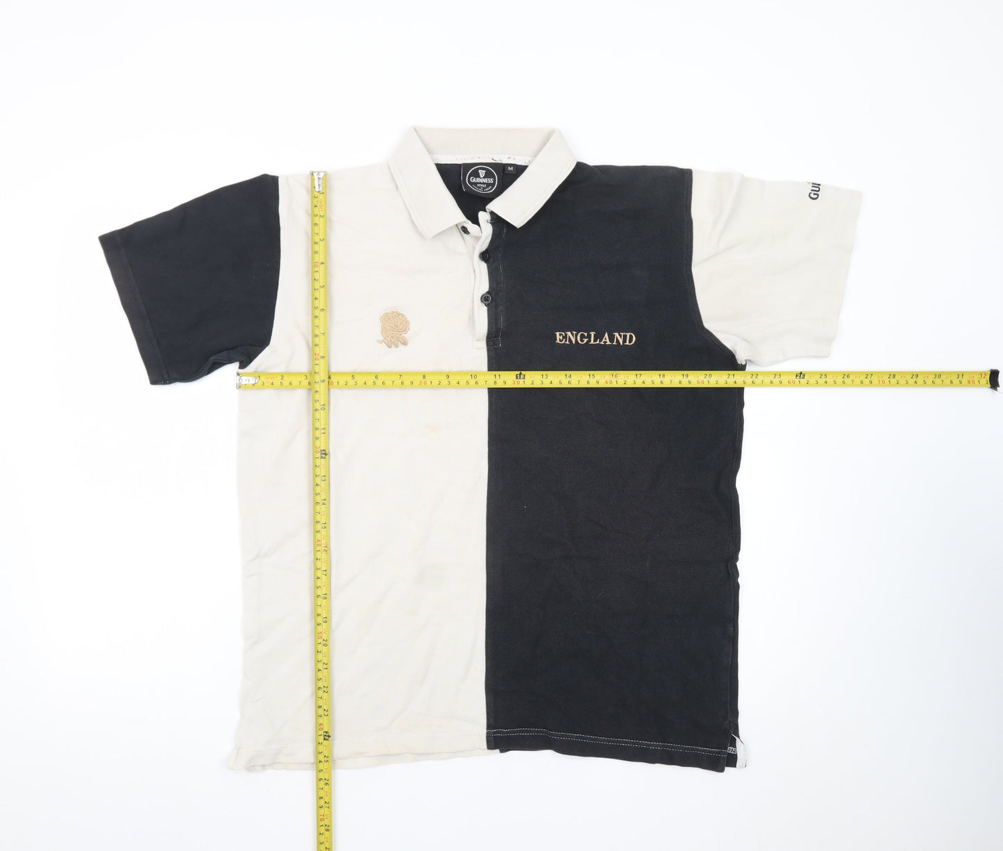 Guinness Men's Black Beige England Colourblock Polo Shirt M