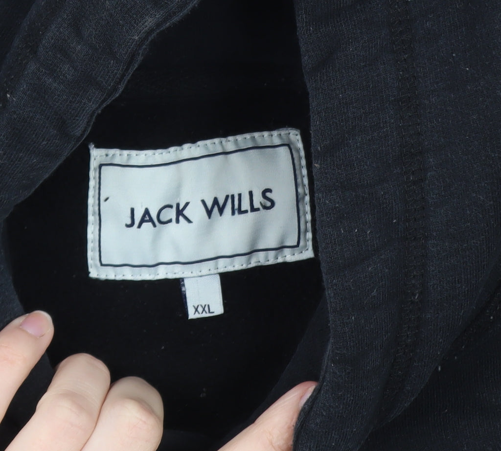 Jack Wills Mens Black XXL Pullover Hoodie with Logo Graphic