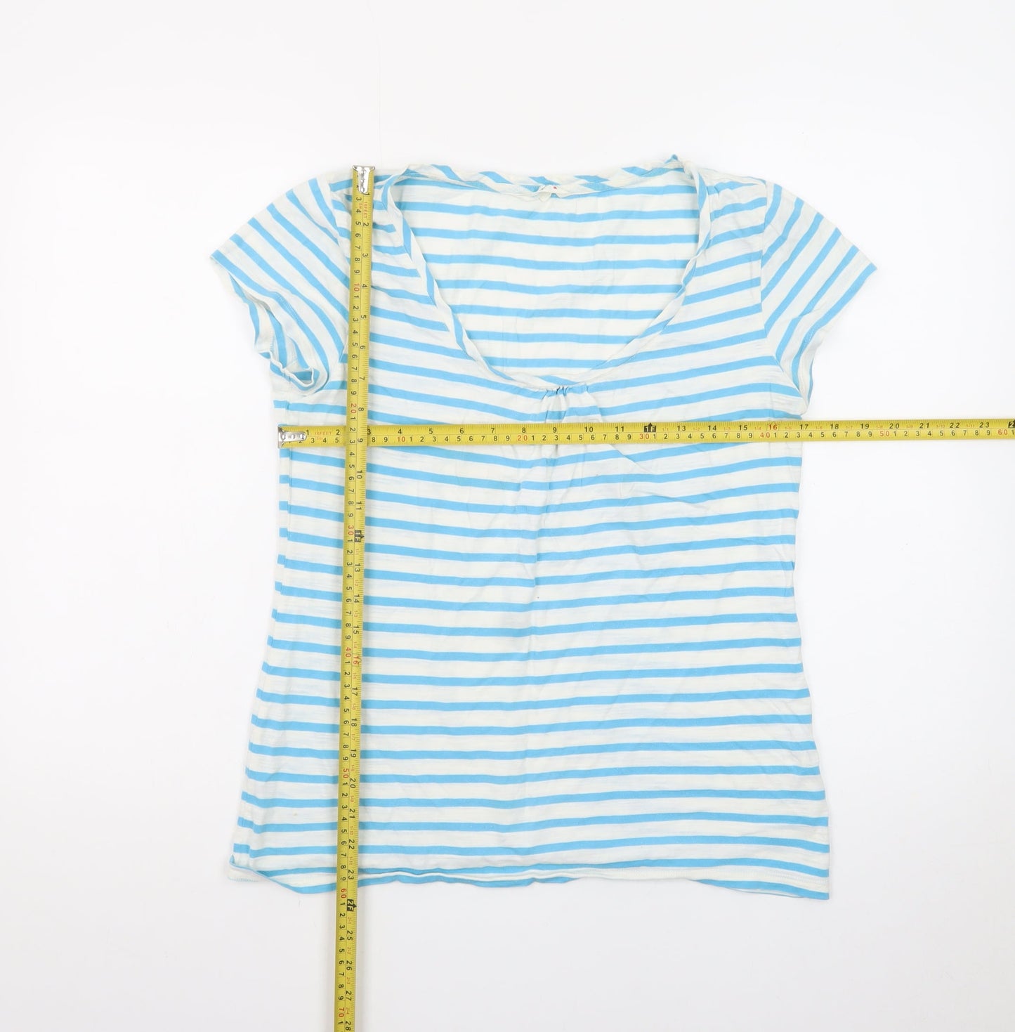 White Stuff Women’s Blue Striped Cotton Scoop Neck T-Shirt Size M