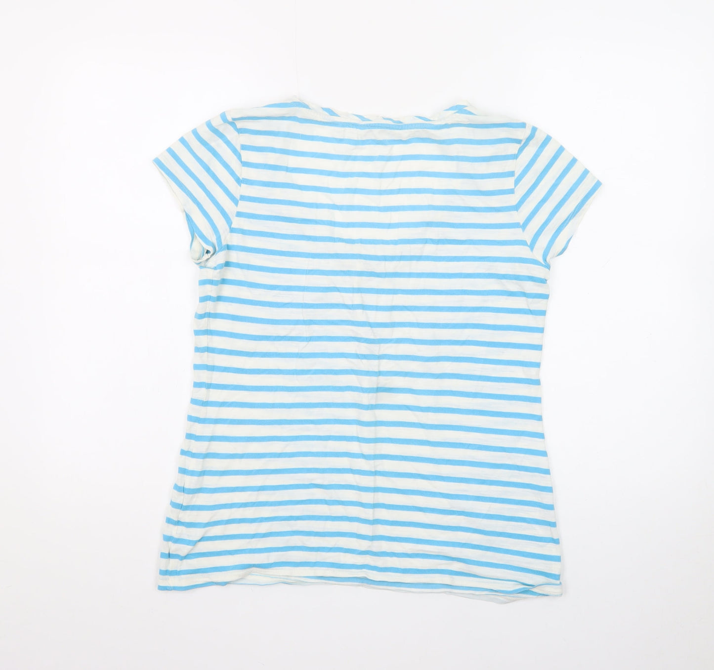 White Stuff Women’s Blue Striped Cotton Scoop Neck T-Shirt Size M