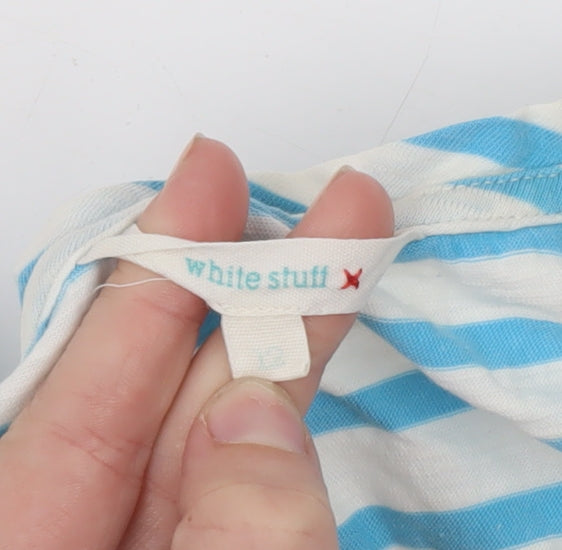White Stuff Women’s Blue Striped Cotton Scoop Neck T-Shirt Size M