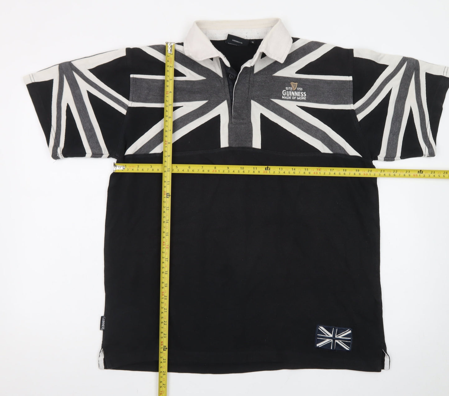 Guinness Men's Black Union Jack Polo Shirt Size M Cotton Regular Fit