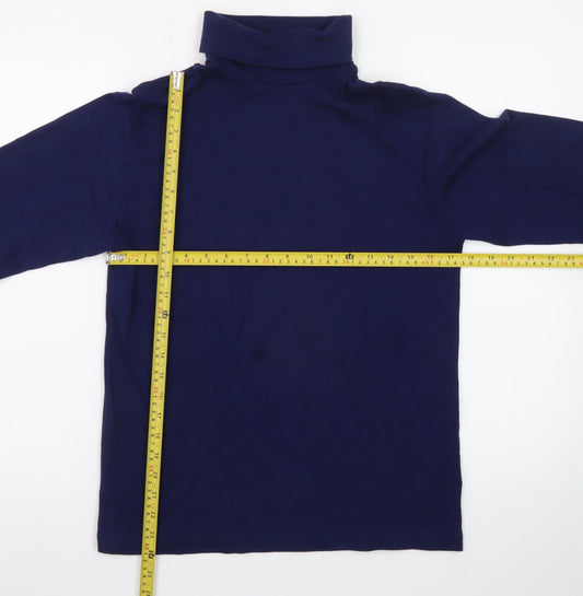 Lands' End Men's Blue Long Sleeve Roll Neck Cotton T-Shirt Size L