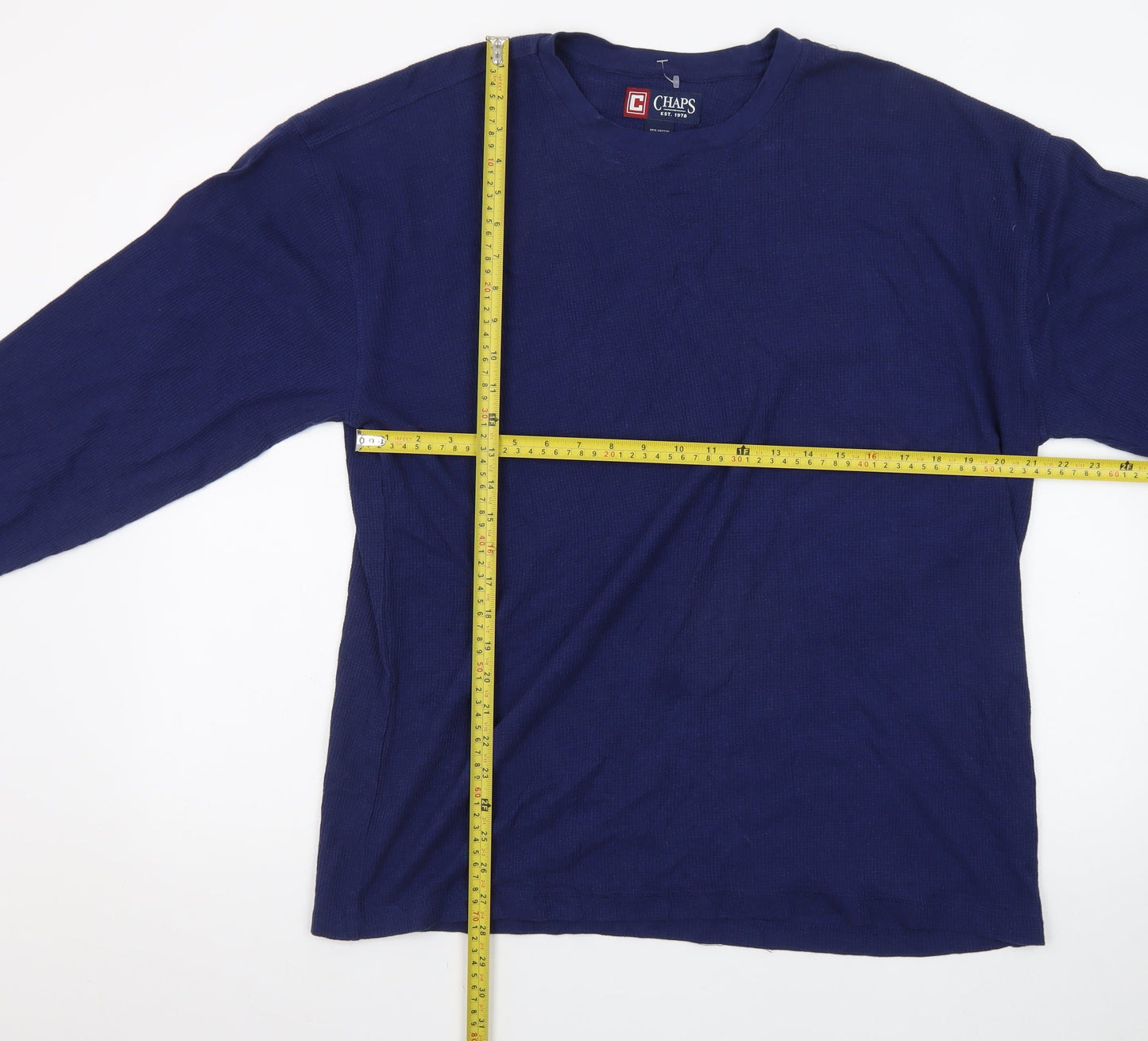 Chaps Men's Blue Long Sleeve Crew Neck Cotton Blend T-Shirt Size M