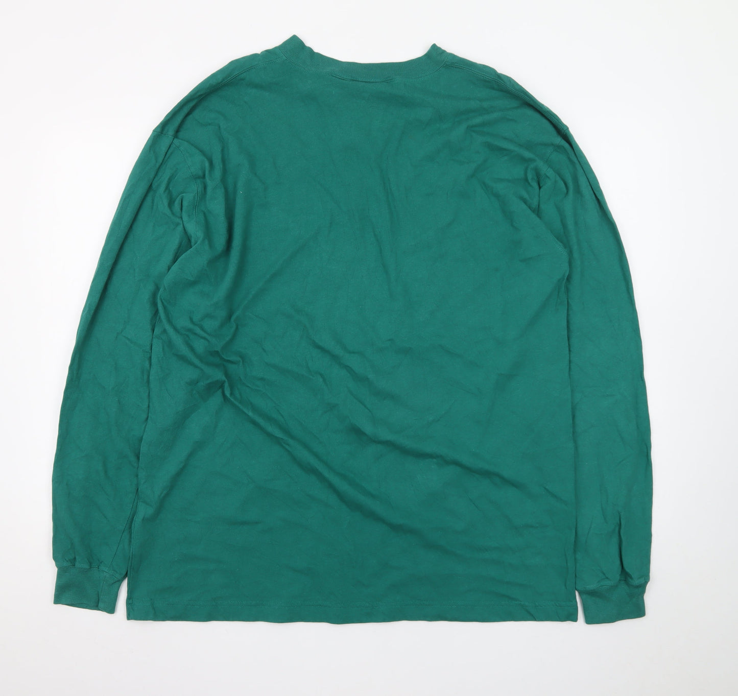 Cambridge Classics Men's Green Henley Long Sleeve Cotton T-Shirt L