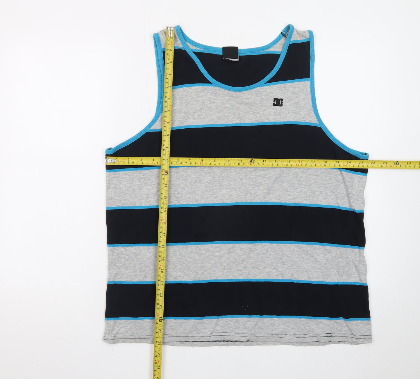 DC Mens Grey Blue Striped Sleeveless Tank Top L Casual Cotton