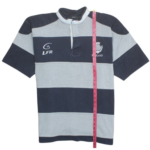 Live For Rugby Scotland Men's Blue Striped Polo Shirt L Short Sleeve