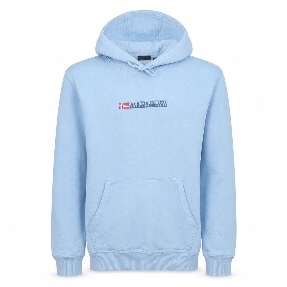 Napapijri Men's Blue Pullover Hoodie Size M Logo Cotton Fleece