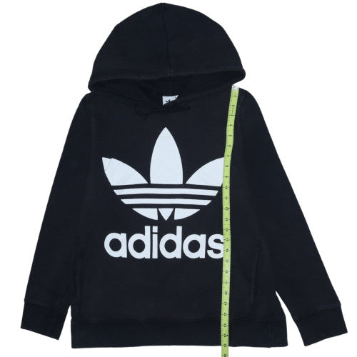 Adidas Women Black Trefoil Hoodie Size 14 Pullover Cotton Sweatshirt