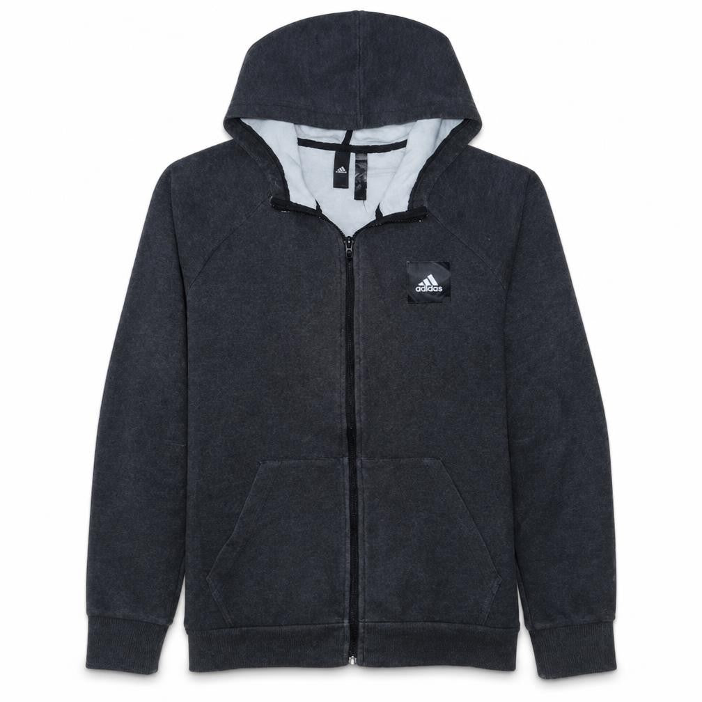 Front view of Adidas Men's Black Full Zip Hoodie, size M, Regular Fit Sportswear