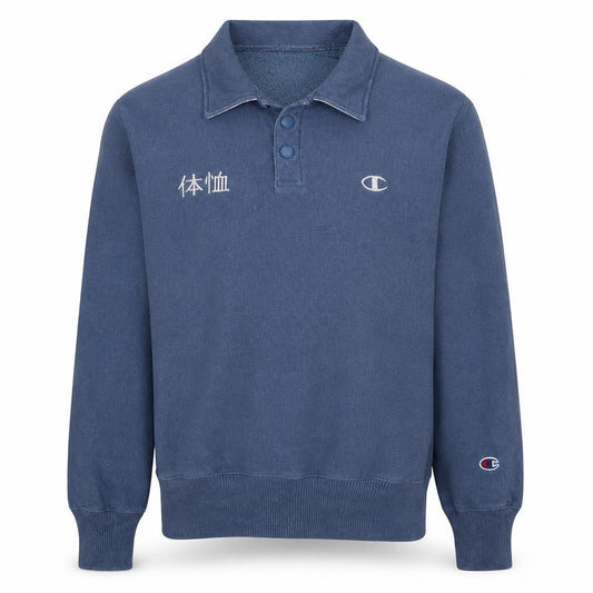 Champion Men's Blue Henley Sweatshirt Long Sleeve Medium