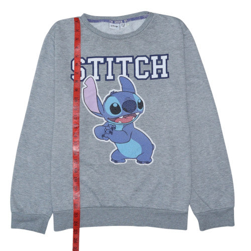 Disney Womens Grey Stitch Sweatshirt L 14/16 Crew Neck Pullover