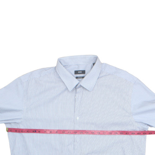 BOSS Men's Blue Striped Regular Fit Long Sleeve Button-Up Shirt 16