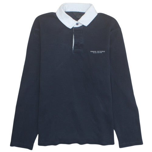 Armani Exchange Men's Blue Long Sleeve Cotton Polo Shirt Size M