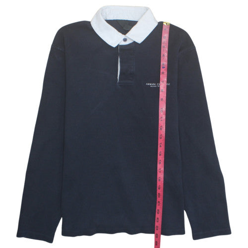 Armani Exchange Men's Blue Long Sleeve Cotton Polo Shirt Size M