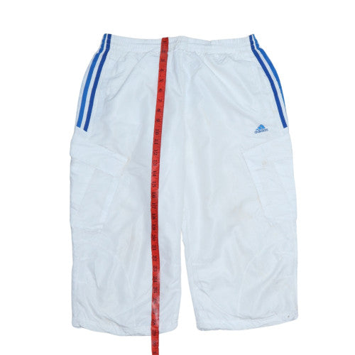 Adidas Men's White ClimaProof M Cropped Track Pants with Blue Stripes