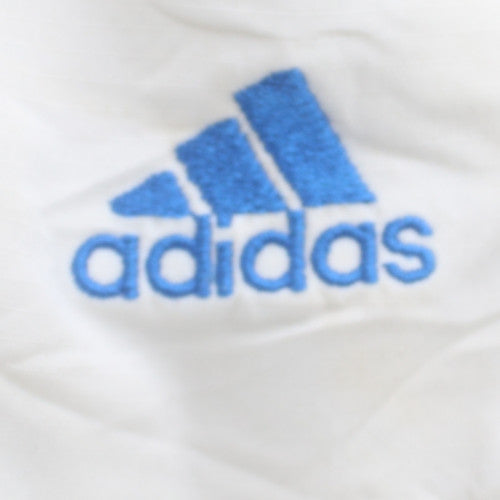 Adidas Men's White ClimaProof M Cropped Track Pants with Blue Stripes