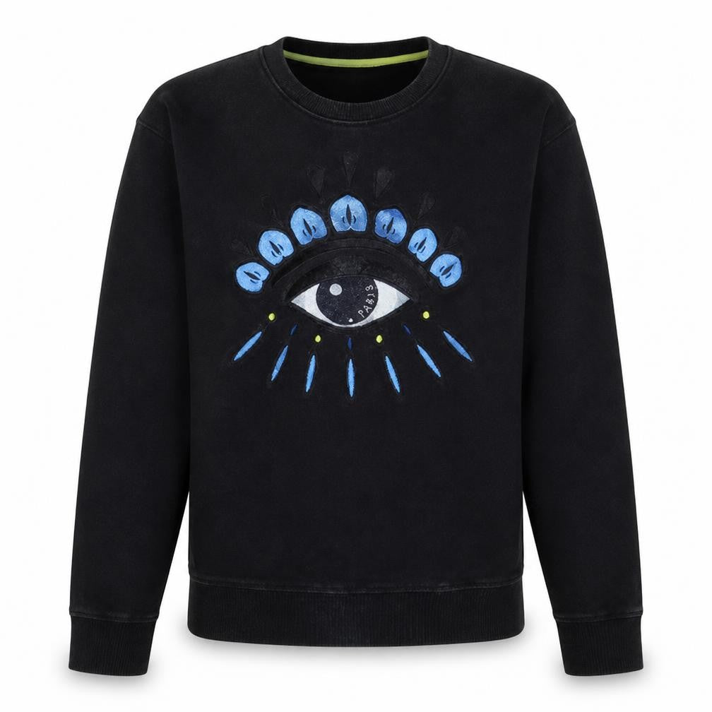 Kenzo Men’s Black Embroidered Eye Sweatshirt L Pullover Crew Neck