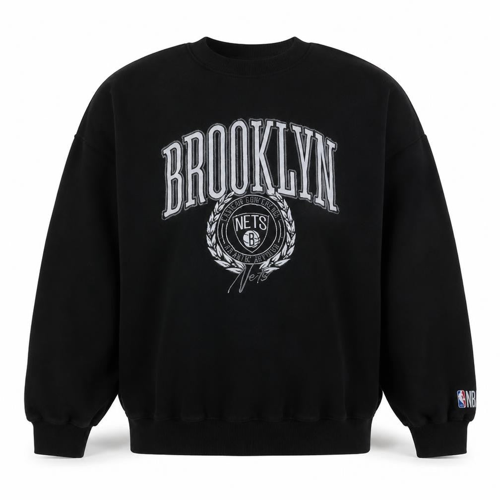 NBA Brooklyn Nets Men's Black Sweatshirt Medium Embroidered Pullover