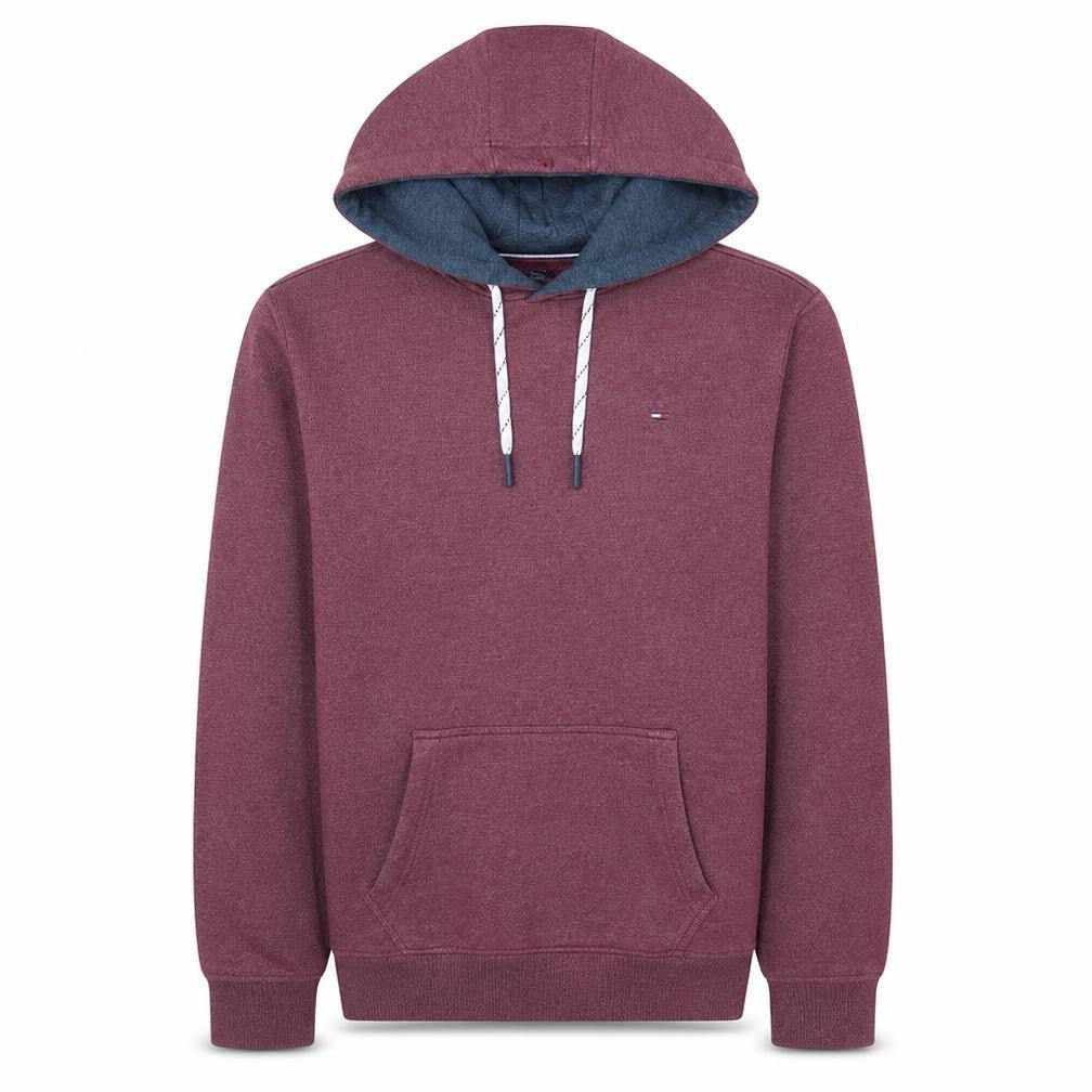 Tommy Hilfiger Men Burgundy Hoodie S Pullover Fleece Cotton Blend