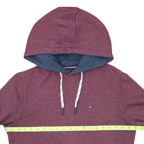 Tommy Hilfiger Men Burgundy Hoodie S Pullover Fleece Cotton Blend