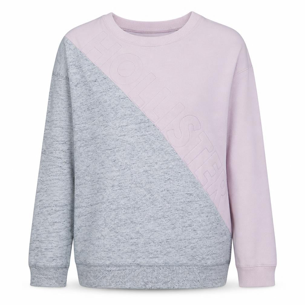 Hollister Women Pink Grey Colourblock Logo Sweatshirt M Regular Fit