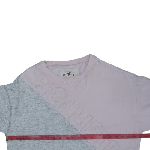 Hollister Women Pink Grey Colourblock Logo Sweatshirt M Regular Fit