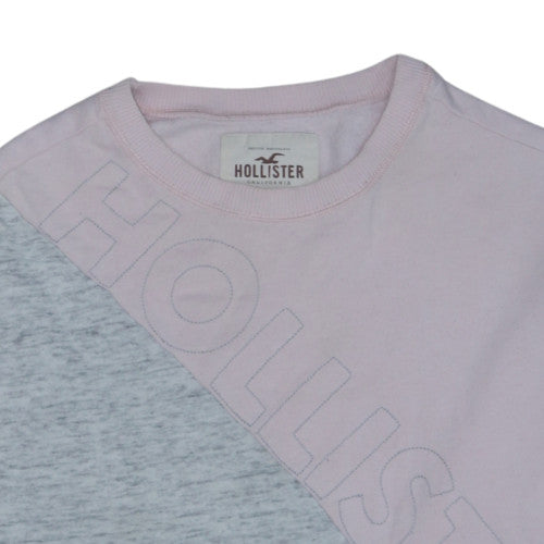 Hollister Women Pink Grey Colourblock Logo Sweatshirt M Regular Fit