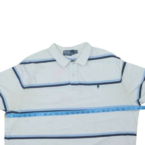 Polo Ralph Lauren Mens White Blue Striped Cotton Polo Shirt XXL