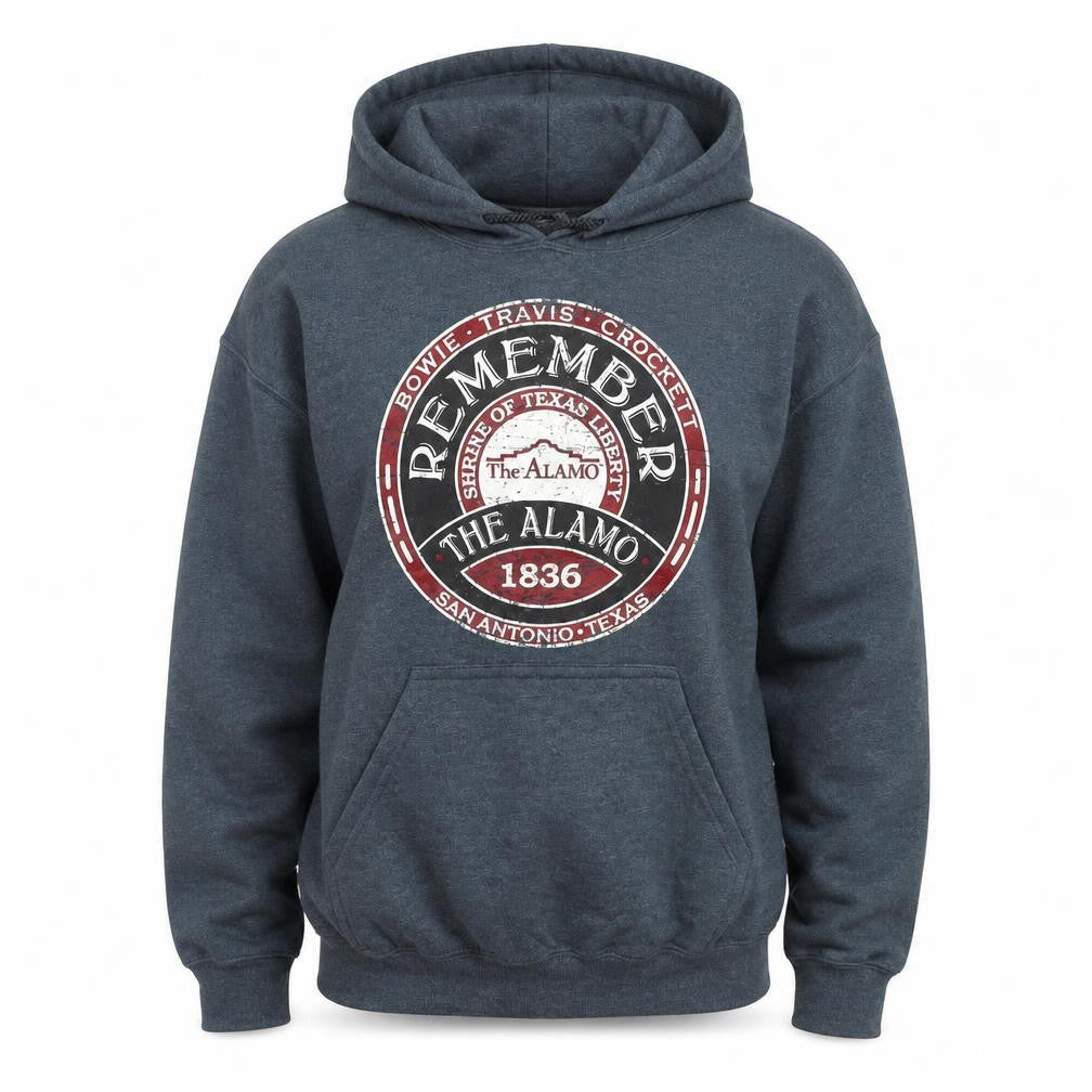 The Alamo Men’s Grey Pullover Hoodie S Graphic Fleece Sweatshirt