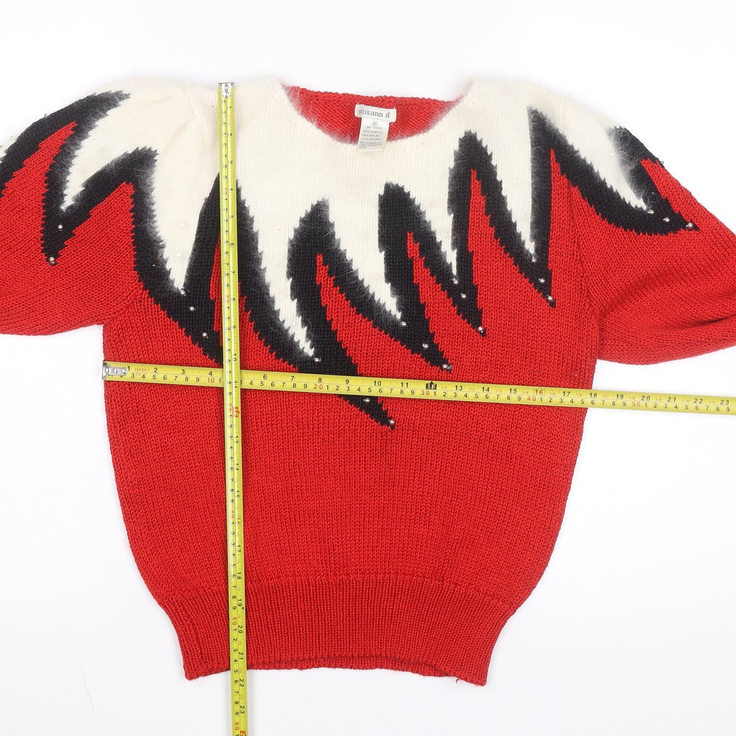 Susann D Women Red Angora Blend Retro Pullover Jumper Size M