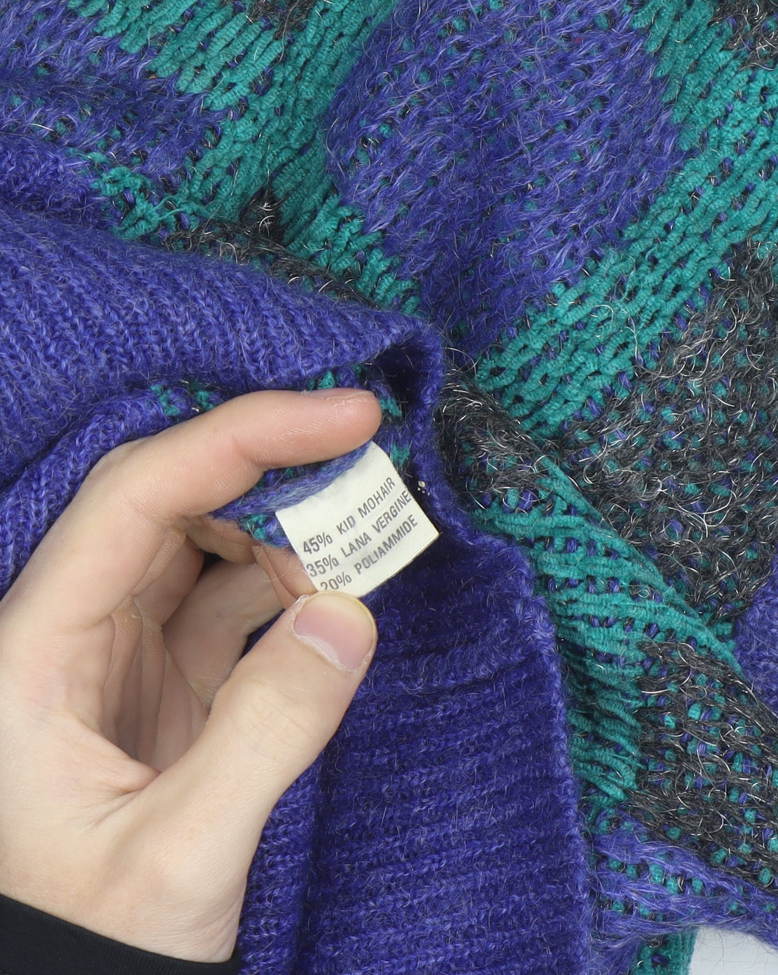 Umberto Vallati Men's Blue Check Mohair Wool Roll Neck Jumper L