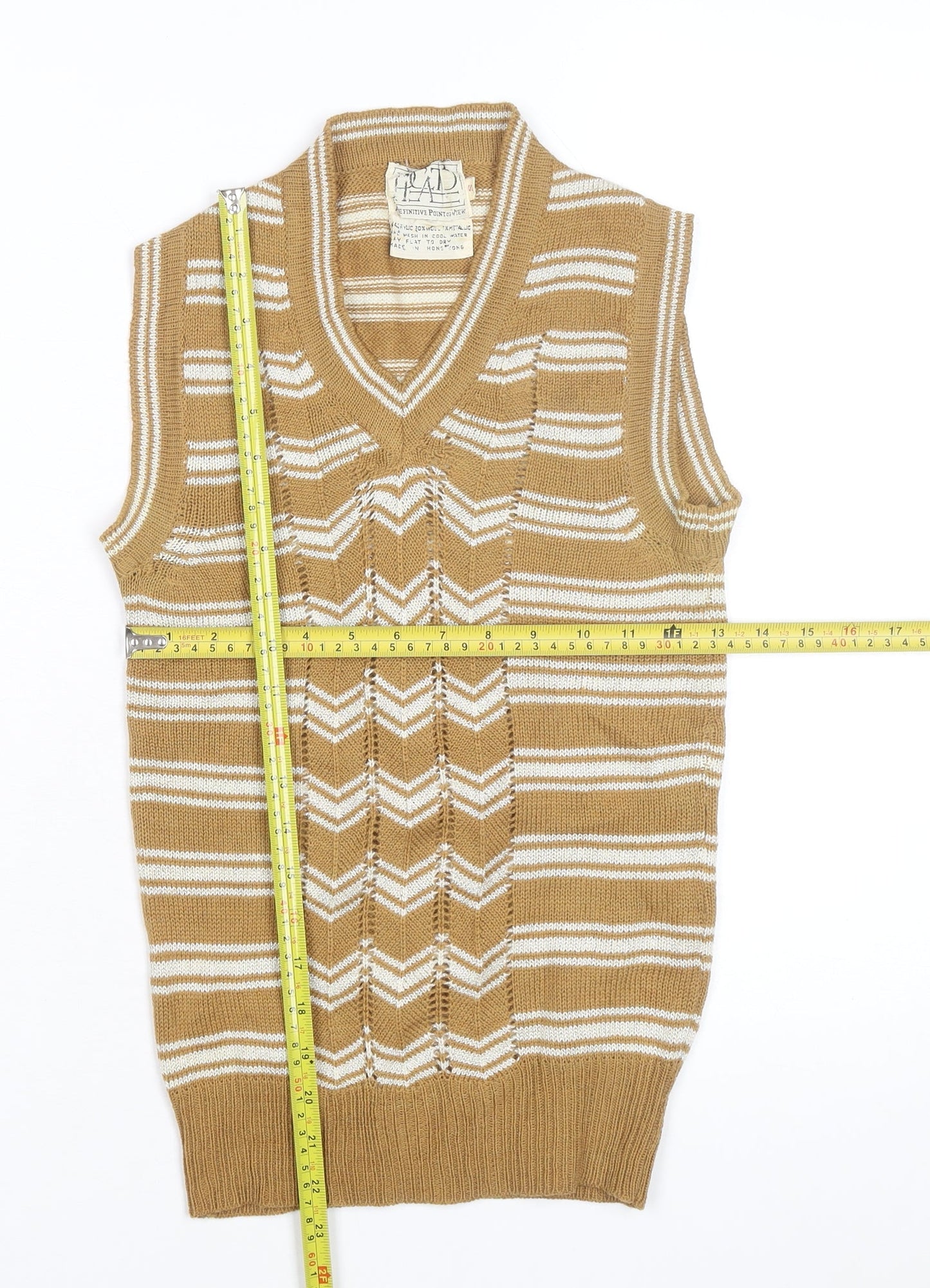 Trad Women's Beige Striped Wool Blend Sleeveless V-Neck Vest M
