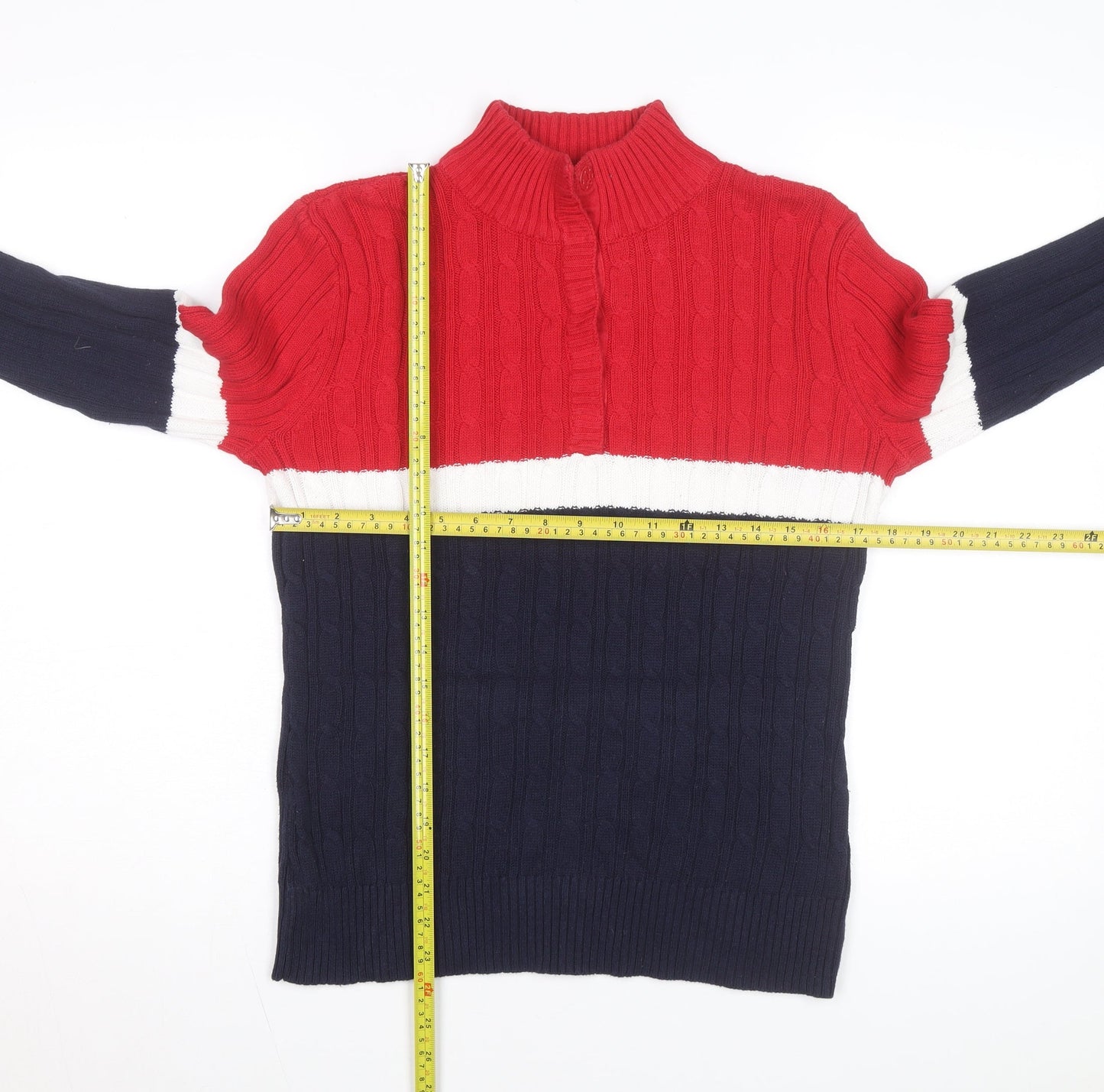 IZOD Mens Multicoloured Mock Neck Cable-Knit Pullover Jumper L