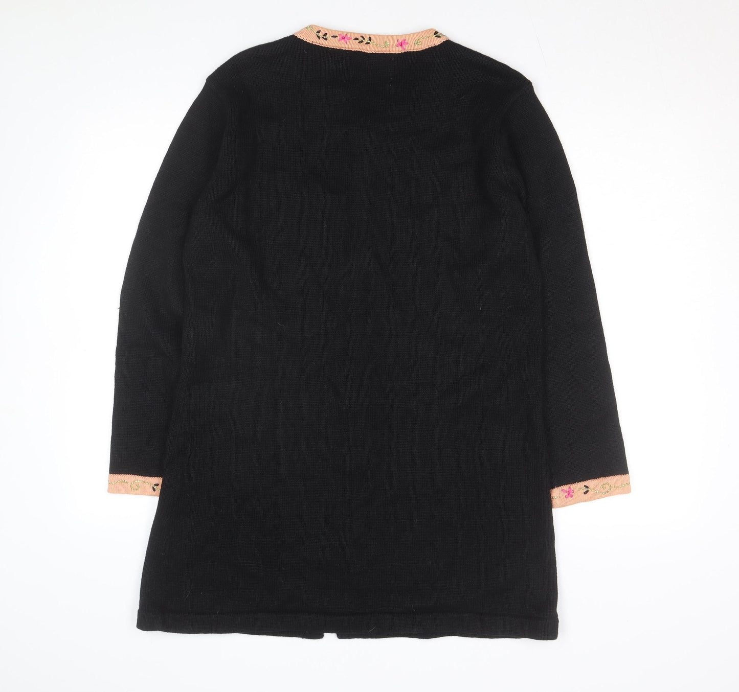 Storybook Knits Womens Black Floral Embroidered Cardigan Size M