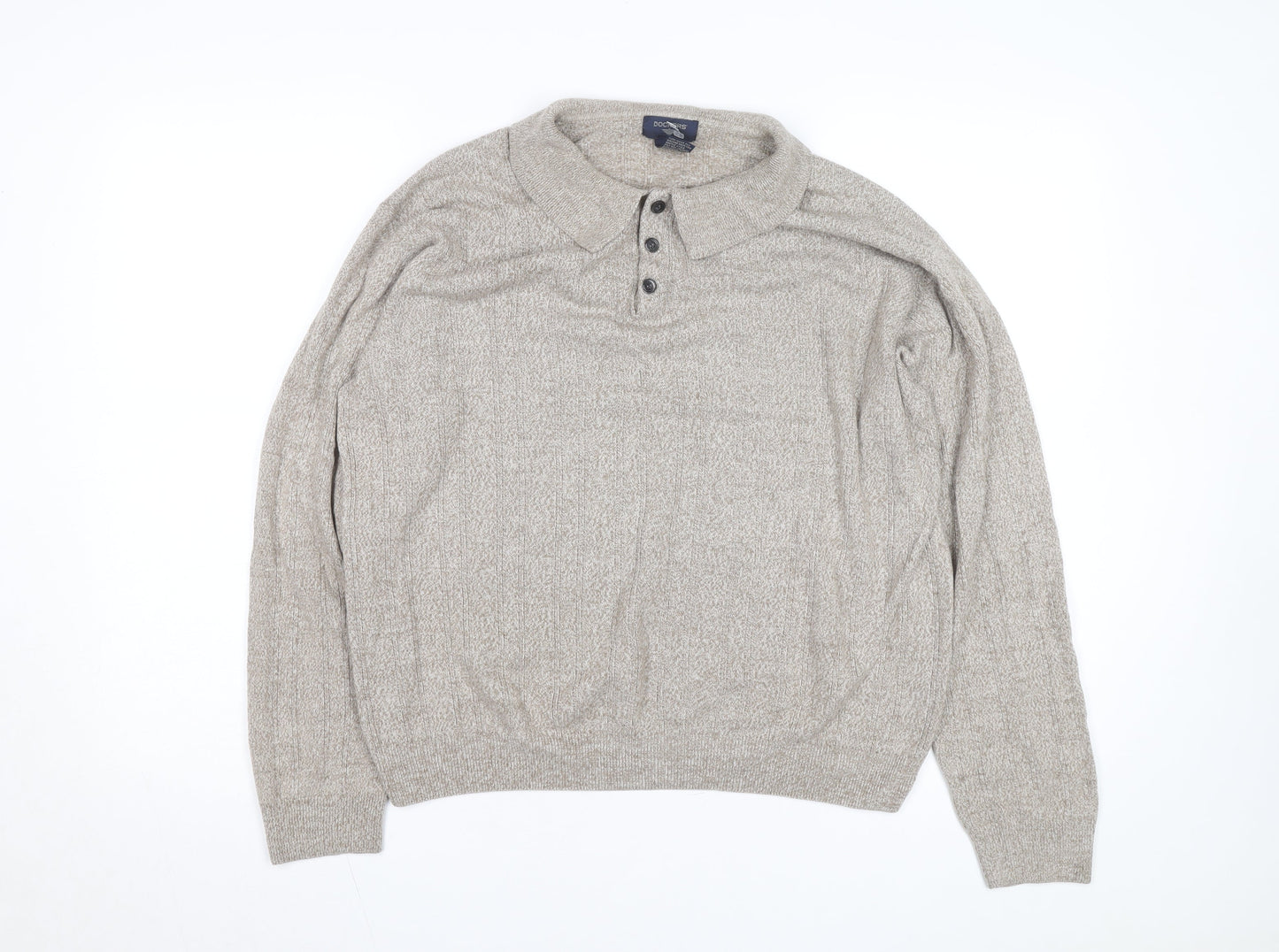 Dockers Men’s Beige XL Collared Knit Long Sleeve Button-Up Top