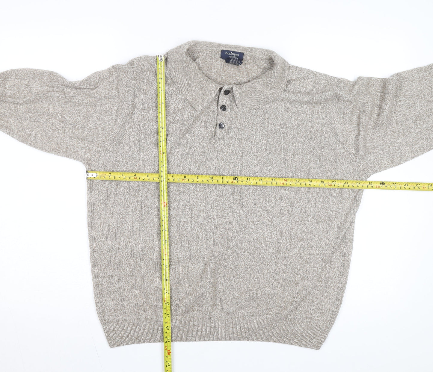 Dockers Men’s Beige XL Collared Knit Long Sleeve Button-Up Top