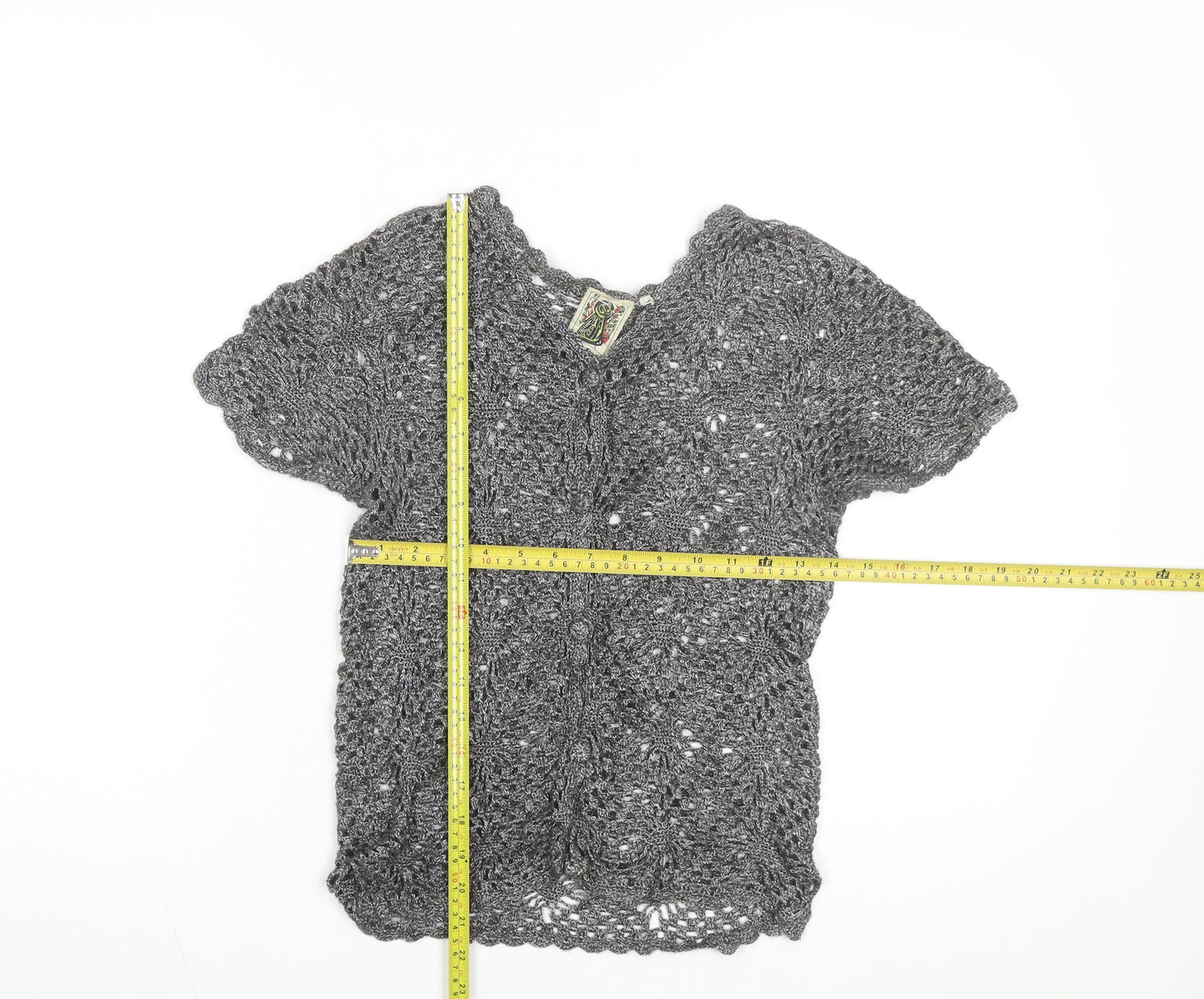 Solo Women’s Grey Crochet Open-Knit Cardigan M